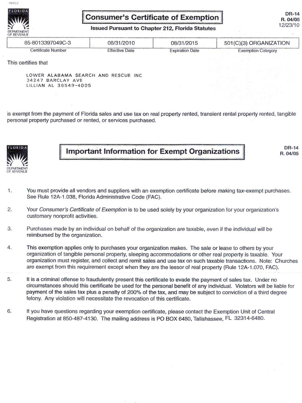 iaai florida tax exempt form